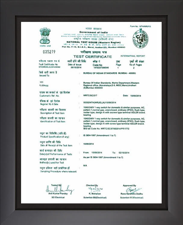 10A Switch Certificate