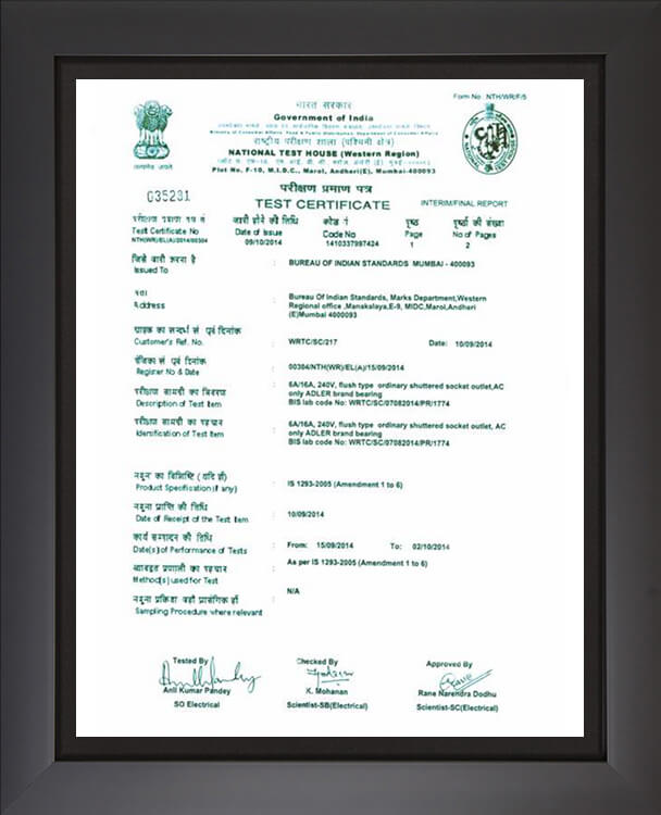 6A & 16A Socket Certificate